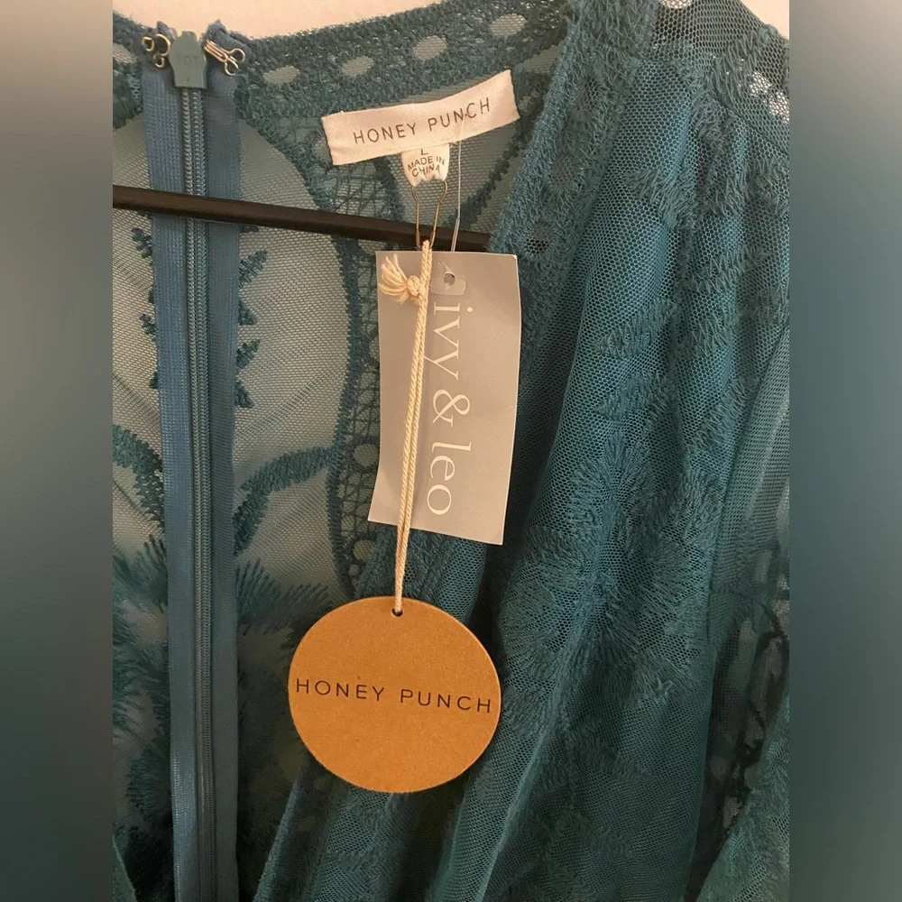 Honey Punch Teal Lace Maxi Dress - Picture 2 of 5